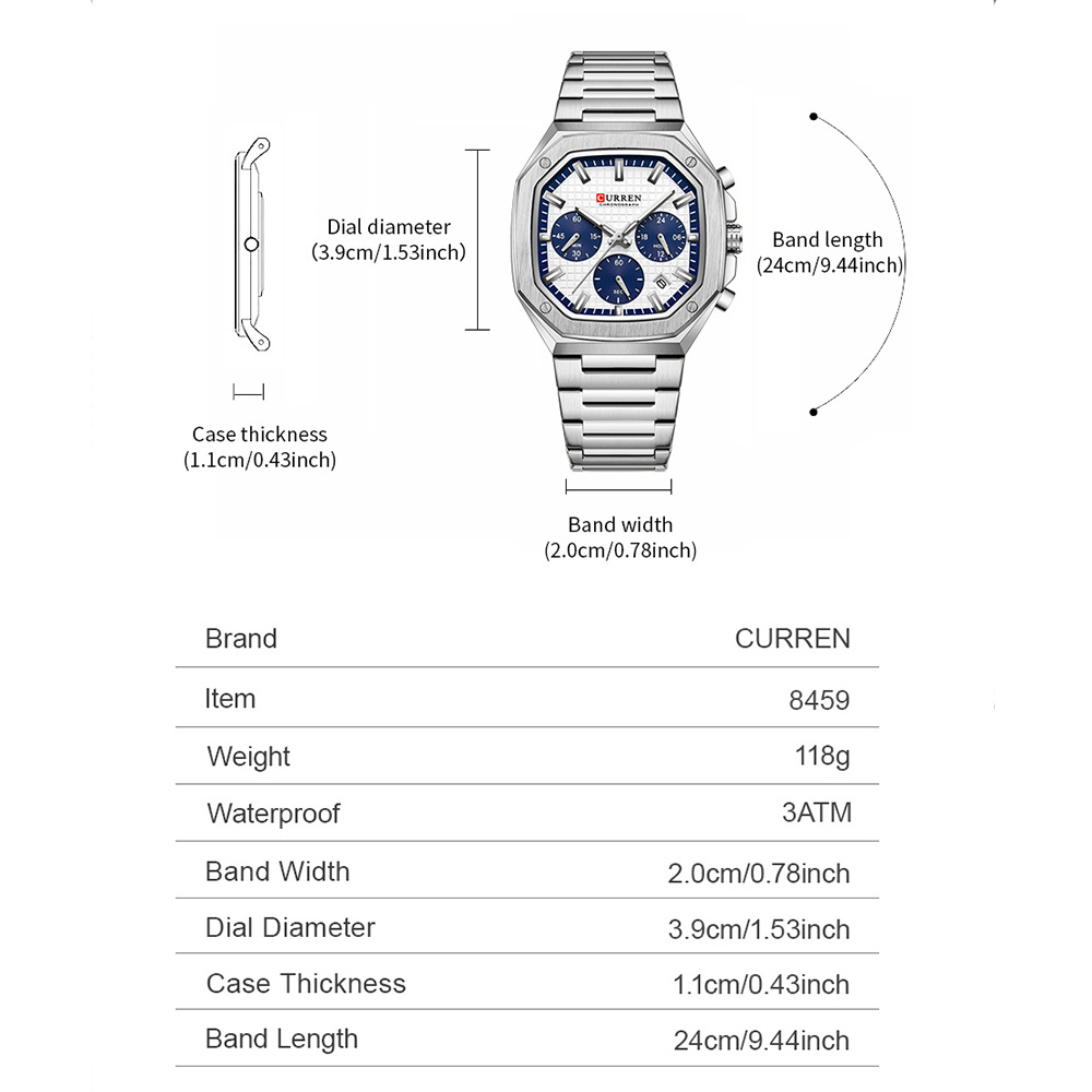 CURREN Reloj cronógrafo cuadra - Patek Philippe Watch Nautilus reseña y precio