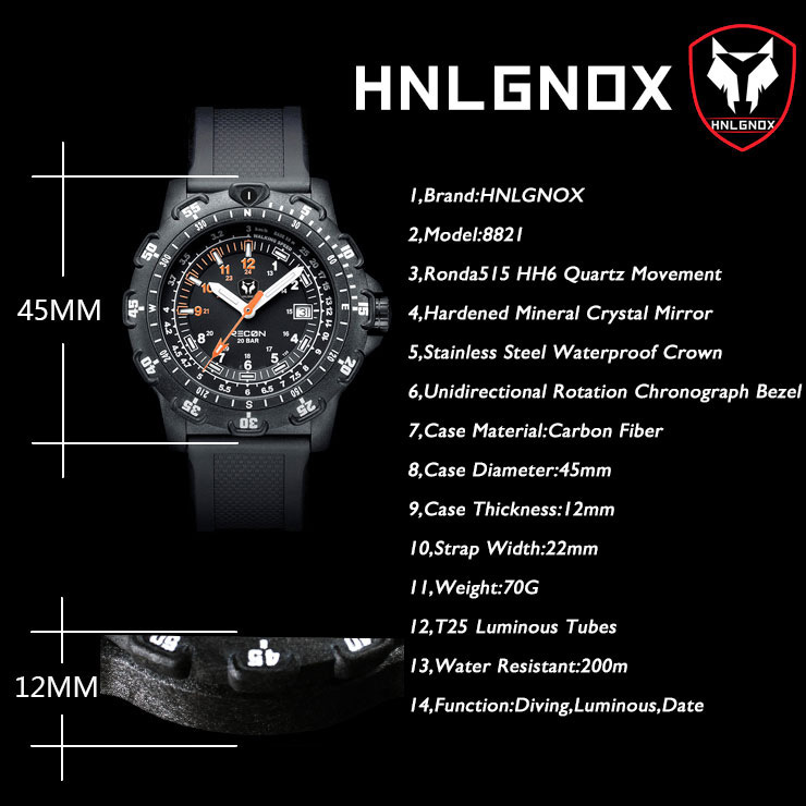 Hnlgnox relojes de piloto para - Rubber Strap Diver reseña y precio